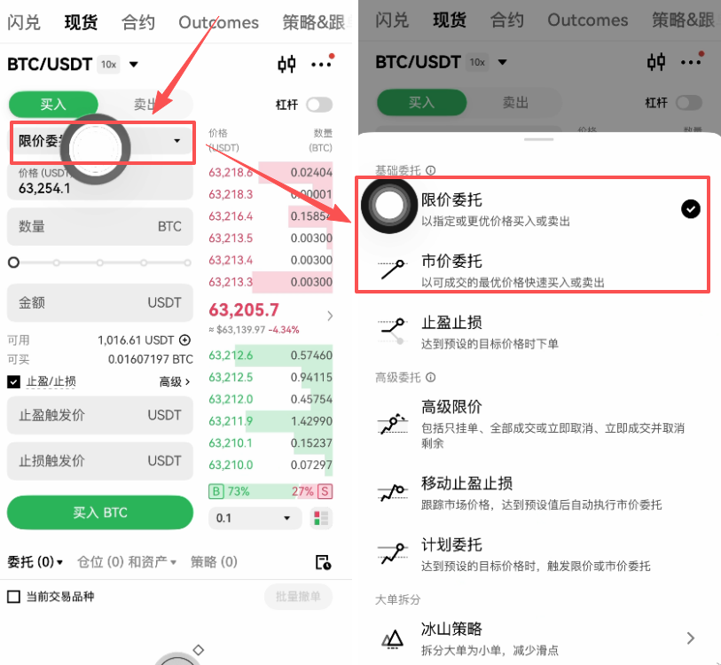 [限价委托和市价委托选项]