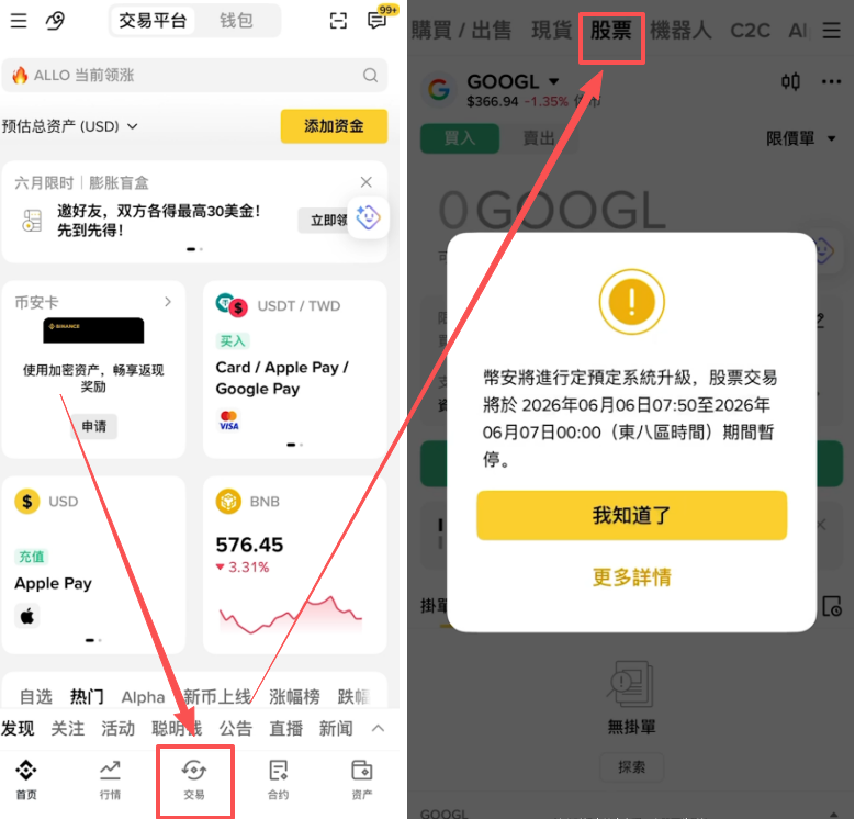 [币安交易页面股票模块]