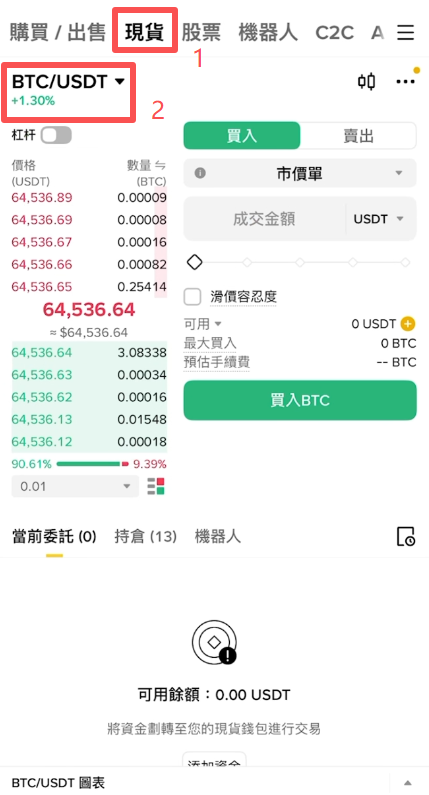 USDC/USDT交易对界面