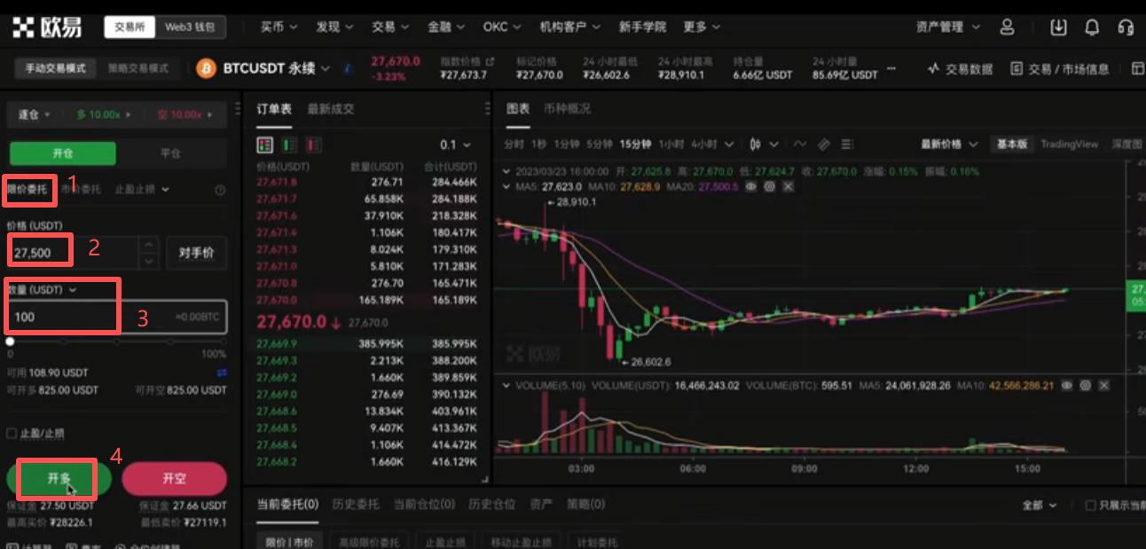 限价委托操作页面