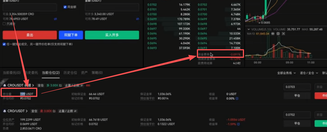 永续合约持仓资金费率收益计算界面