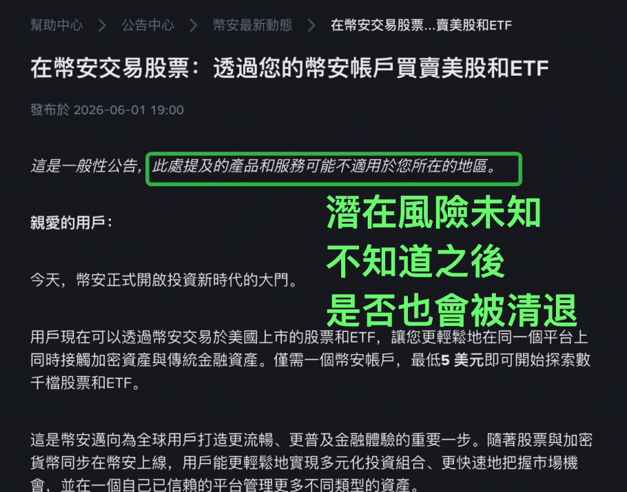 币安美股适用用户地区限制说明