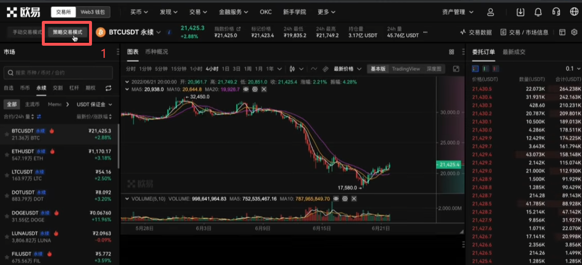 策略交易界面现货网格选项