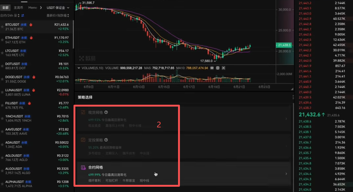 策略交易界面现货网格选项