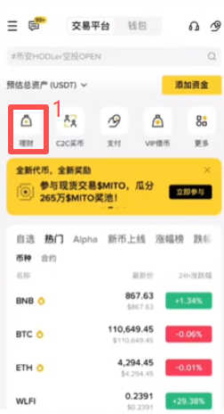 币安理财首页USDT活期申购界面