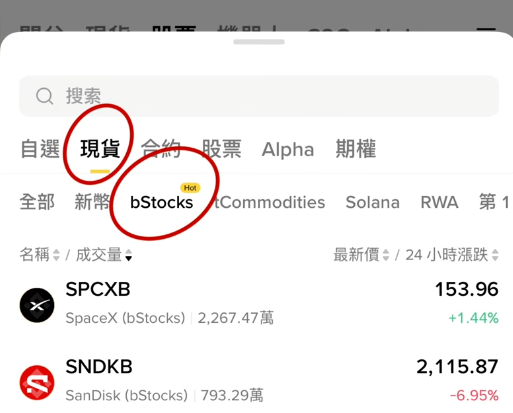 币安美股入口截图页面