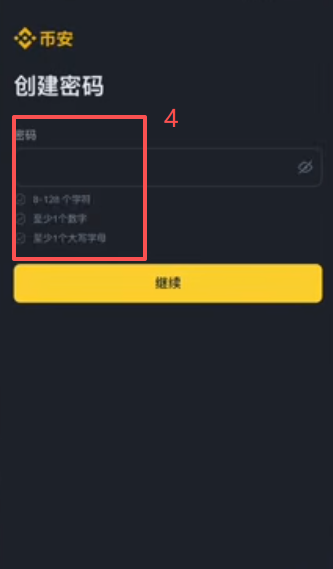 币安邮箱注册填写界面