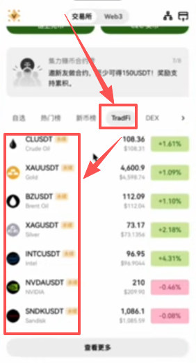 OKX tradfi板块入口及分类页面