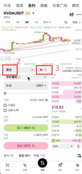 OKX合约下单页逐仓模式与杠杆倍数设置