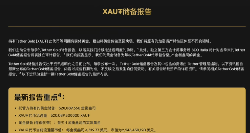 XAUT储备报告截图页面