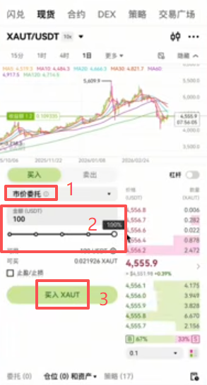 市价买入和卖出操作页面