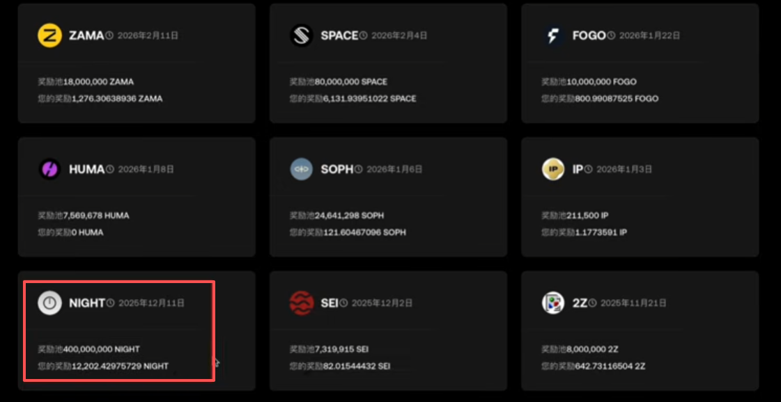 OKX账户收到12000个NIGHT币的记录