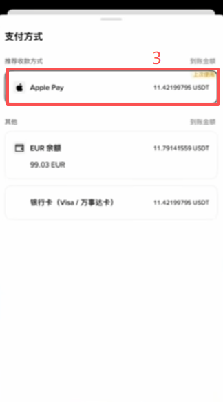 欧元买币支持Apple Pay的支付渠道界面