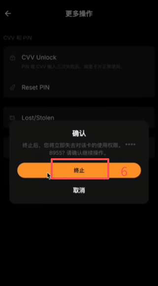 Bybit澳区虚拟卡「终止」选项界面