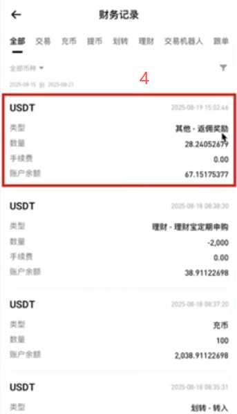 查看返佣手续费页面