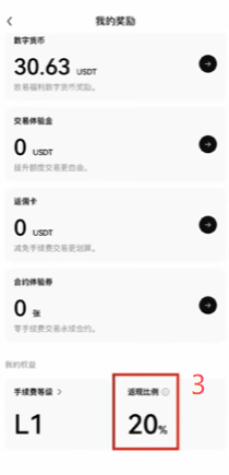 OKX APP「我的奖励」权益列表界面