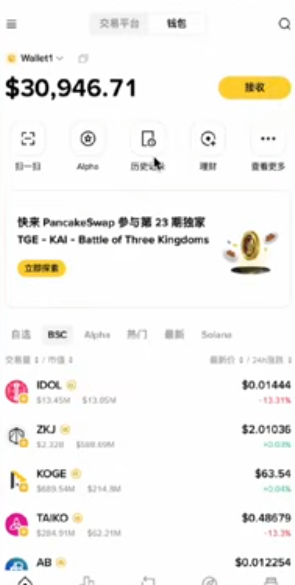 币安交易所钱包页面