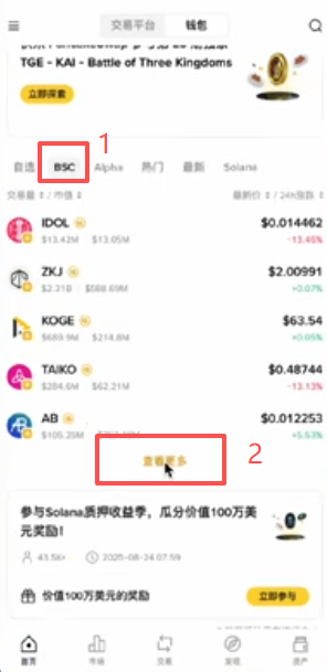 钱包BSC链筛选流动性降序列表