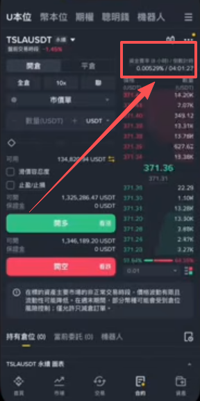 币安合约界面右上角资金费率显示