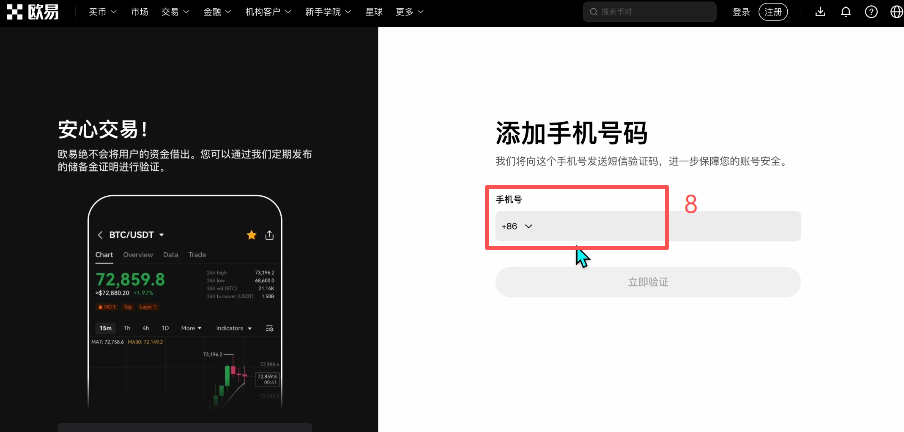 欧易PC端注册操作页面