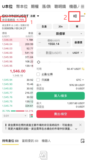 合约页面非交易时段提示弹窗