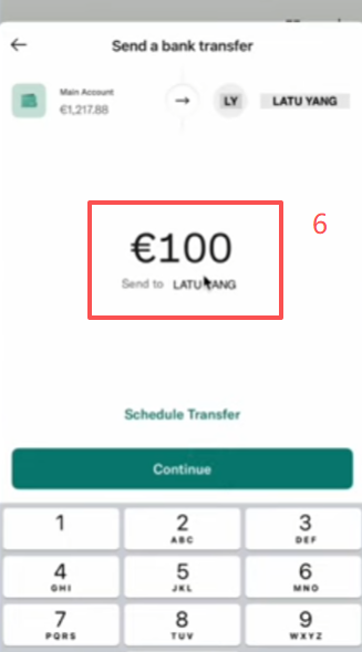 N26 Send Money填写OKX的IBAN信息界面