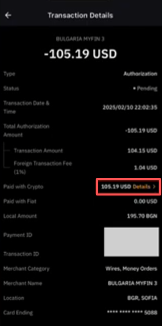 Bybit卡MyFin充值USDT扣款详情