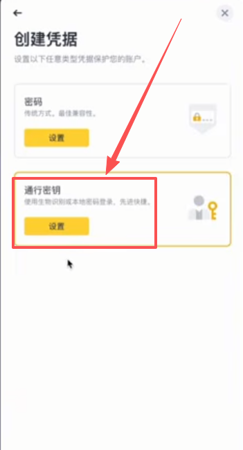 创建通行密钥设置界面