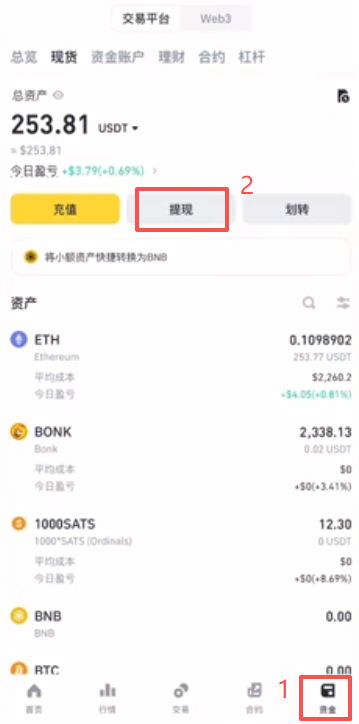币安APP资金页面提现入口