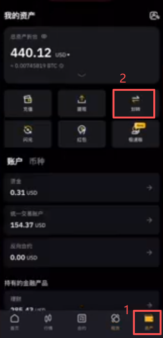 Bybit资产划转EUR到资产账户界面