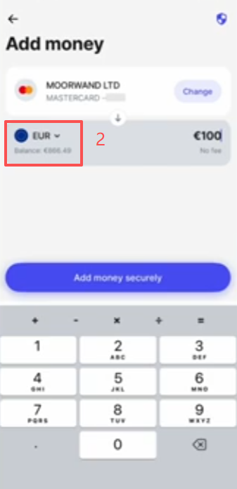 Revolut APP充值100欧完成到账界面