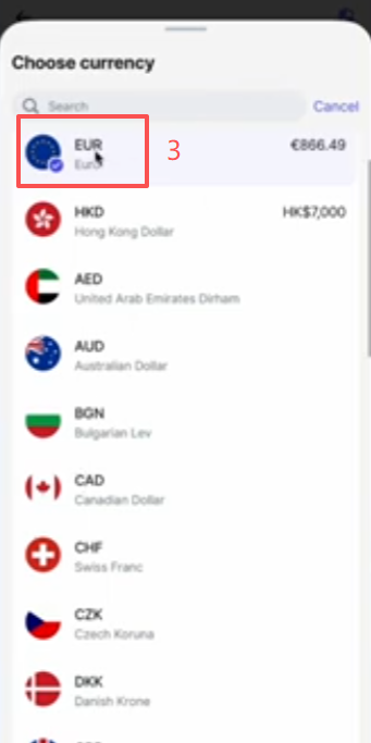 Revolut APP充值100欧完成到账界面