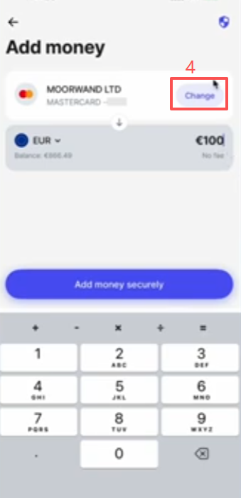 Revolut APP充值100欧完成到账界面