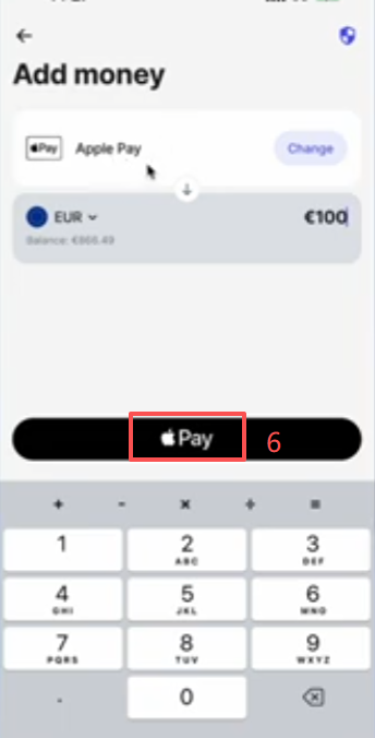 Revolut APP充值100欧完成到账界面