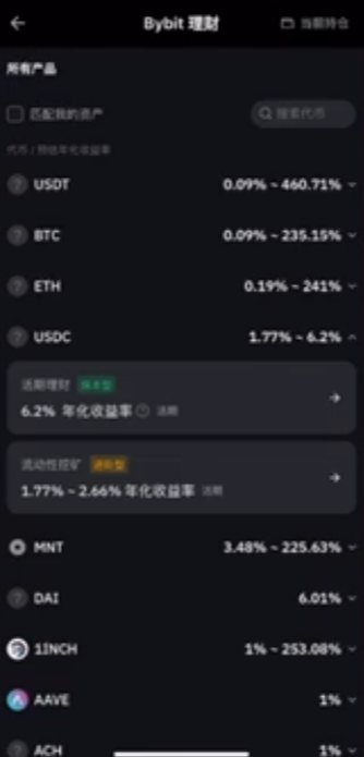 USDC、比特币、以太坊年化收益页面