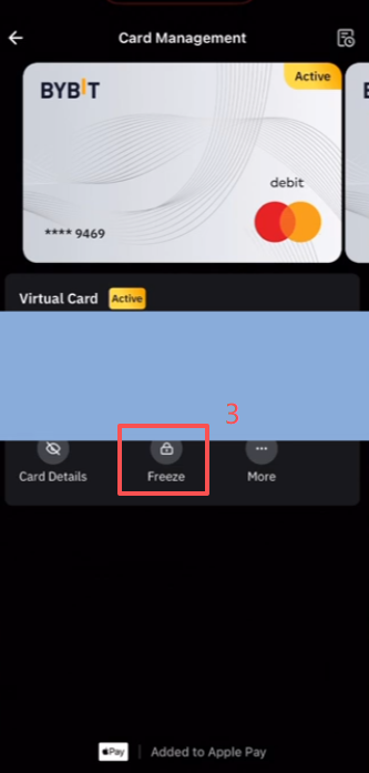 Bybit Card首页管理界面冻结和设置按钮