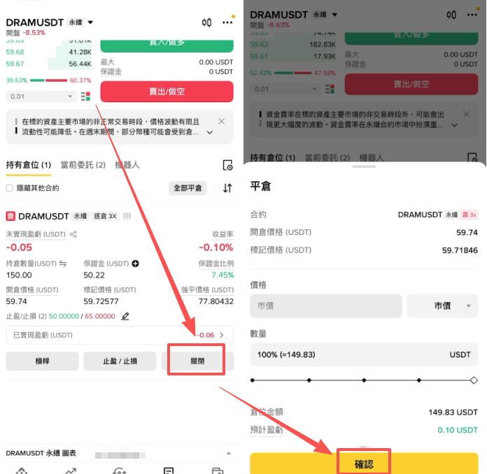 平仓操作页面
