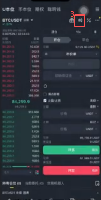 显示合约挑战赛活动和K线图按钮页面