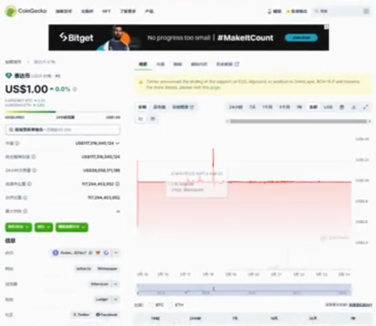 USDT与美元1:1汇率说明界面