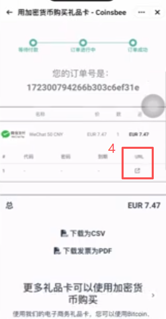 Coinsbee订单详情礼品卡代码界面