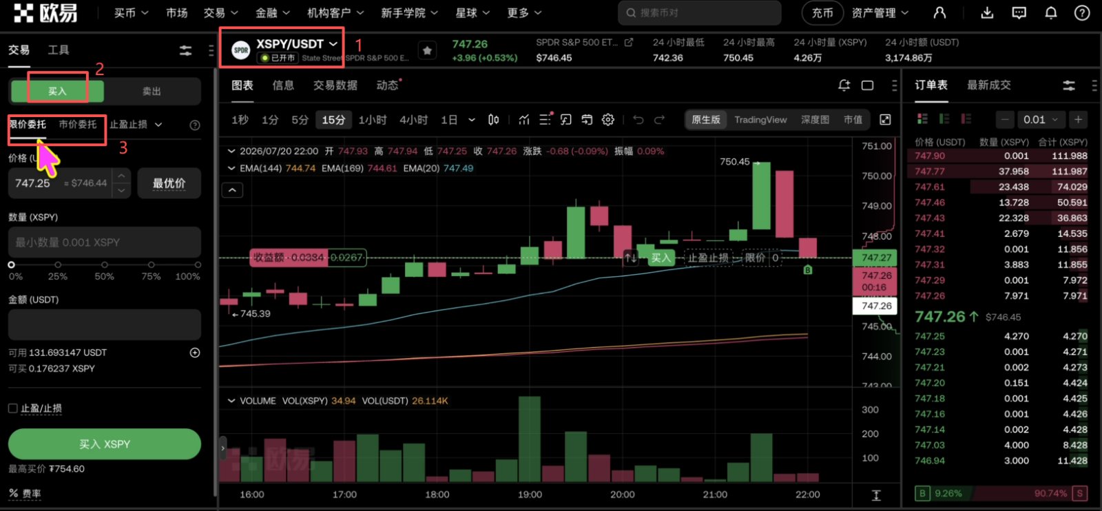 欧易现货搜索XSPY的界面