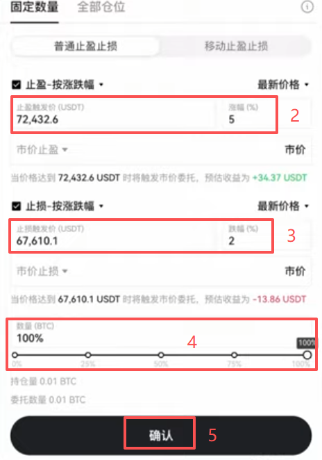 欧易仓位界面止盈止损设置按涨跌幅输入页面