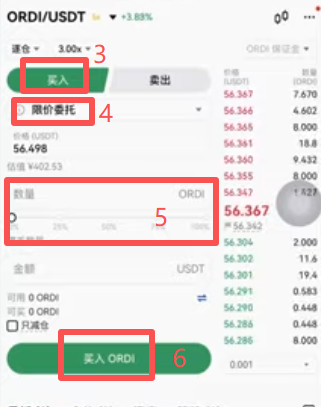 OKX现货交易买入下单界面