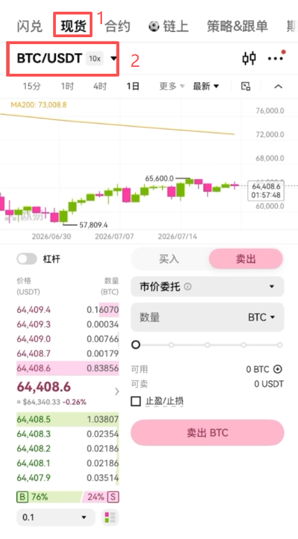 现货买入USDT页面