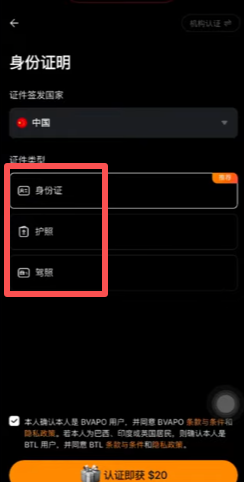 证件类型页面