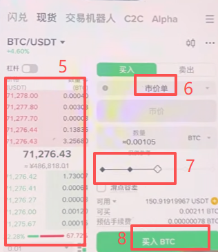 币安BTC/USDT交易对盘口买入界面