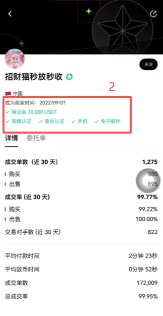 欧易C2C商家列表及成交数据页面