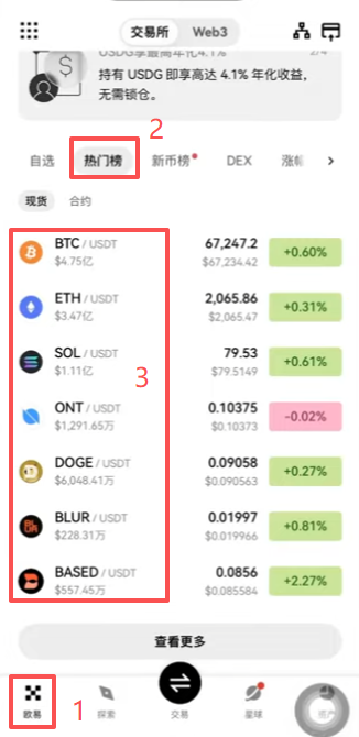 欧易首页热门行情及代币代码列表