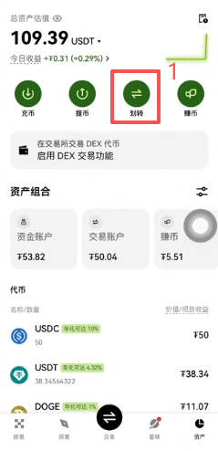 欧易资金账户划转操作界面