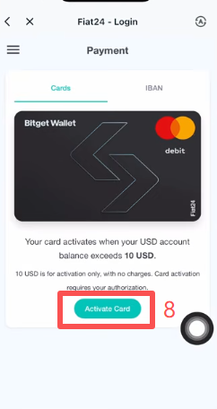 Bitget钱包激活银行卡并查看卡片信息界面